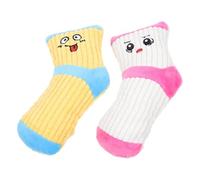 Kisangel 2pcs Dog Squeaky Plush for Small Dogs, Sock-shaped Interactive Chew with Cute Expressions, Sturdy Indoor Pet in White/pink and Blue/yellow