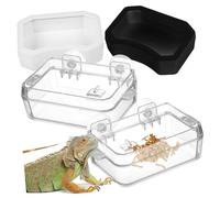 Kisangel 2Pcs Escape Reptile Feeding Bowl with Transparent Feeder Cups and Black White Water Dishes for Lizards Bearded Dragons Geckos Vivarium Use