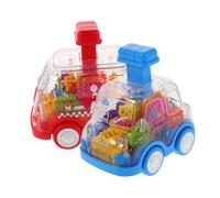 Kisangel 2pcs Friction Powered Push Cars with Transparent Colorful Gears Press to Go Vehicles for Lightweight Montessori Educational Cartoon Car for Indoor Outdoor Play
