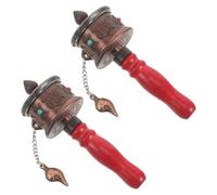 Kisangel 2pcs Handheld Tibetan Prayer Wheel Red Copper with Wooden Handle Traditional Six-character Truth for Meditation Blessing Ceremony