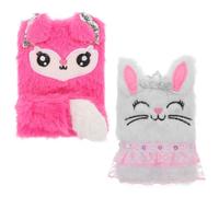 Kisangel 2pcs Journal Fluffy Writing Book for Teens Plush and Paper Material Adorable Bunny and Fox Shape Comfortable Touch Portable for Writing and Drawing