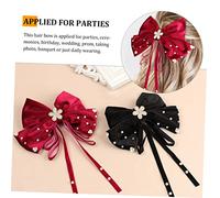Kisangel 2pcs Large Fabric Bow Hair Clips for Women and Lightweight Bowknot Hairpins with Pearl Accent Alligator Barrette Accessories for Parties Weddings Daily Wear Wine Red Black