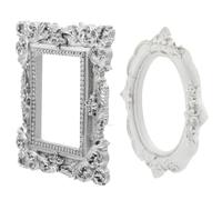 Kisangel 2pcs Mini Photo Frames Handheld Nail Art Photo Props Set White round Silver Square Frames for Jewelry Display and Studio Posing Accessories