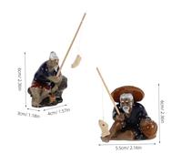 Kisangel 2Pcs Miniature Fisherman Figurines Ceramic Sitting Ornaments for Fish Tank Bonsai Landscape Decor Realistic Asian Zen Garden Micro Landscape Accessories Low Maintenance Design