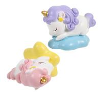 Kisangel 2pcs Miniature Unicorn Figurines Resin Cartoon Decorations Cute Animal Ornaments for Desktop Gift with Purple Hair Blue Base Pink Hair Yellow Base