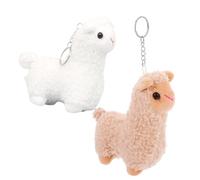Kisangel 2Pcs Plush Alpaca Keychain Soft Cartoon Animal Bag Charm Birthday Party Favor Decorative Ornament for Boys Khaki White Cute Mini