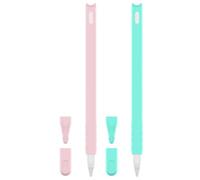 Kisangel 2pcs Silicone Stylus Pen Cover Compatible with Apple Pencil2 - Cartoon Tip Protective Sleeve - Cat Themed Pencil Accessories for Tablet Stylus Pink & Mint Green