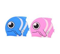 Kisangel 2pcs Swim Caps Silicone Cartoon Fish Design for Boys Stretchable Fit with Ear Protection Pool Hat for Long and Hair