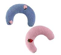 Kisangel 2pcs U-shaped Calming Cat Pillow Soft Semi-donut Neck Support for Cats and Small Dogs Cozy Headrest for Deep Sleep Interactive Kawaii Pet Machine Washable Pink Blue