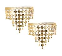 Kisangel 2PCS Vintage Dancer Headpiece with Coin Pendant and Tassel Hair Chain for Belly Dancing Indian Dance Performances Photography and Party Decoration