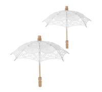 Kisangel 2pcs White Lace Parasol Umbrellas for Wedding Photography Props, Multi-functional Cotton Cloth with Ergonomic Handle, Elegant and Classic Small Umbrellas for Bridal Tea Party
