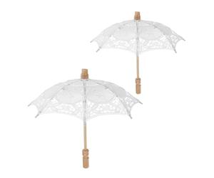 Kisangel 2pcs White Lace Parasol Umbrellas for Wedding Photography Props, Multi-functional Cotton Cloth with Ergonomic Handle, Elegant and Classic Small Umbrellas for Bridal Tea Party