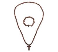 Kisangel 2pcs Wooden Catholic Rosary Necklace with Cross Pendant Beads