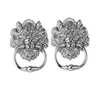 Kisangel 2Pcs Zinc Alloy Lion Head Door Knockers Silver Antique Pull Handles for Front Door Cabinet Heavy Duty Decorative Furniture Ring Pulls