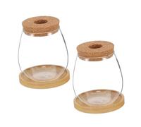 Kisangel 2sets Hydroponic Planter Glass Micro Landscape Bottle Bamboo Saucer for Herb Growing Office Decoration Indoor Water Planter