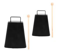 Kisangel 2sets Metal Iron Cowbell Jingle Stick Hand Percussion Music Cow Instruments Stick and Handle for Sporting Event Cheering