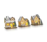 Kisangel 3 Pcs LED Light Up Wooden Christmas Village Houses Set with Warm Lighting Unfinished Crafting Ornaments for Holiday Table Centerpieces and DIY Decorations