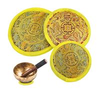 Kisangel 3 Pcs Yellow Singing Bowl Mats with Vintage Embroidery Pattern Cotton Cloth Sound Bowl Pads That Protect and Serve as Coasters for Meditation and Zen Practice