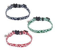 Kisangel 3Pcs Adjustable Bow Collar for Cats and Kittens Breathable Necktie Design with Bell Cozy and Accessories Green Red Navy Blue