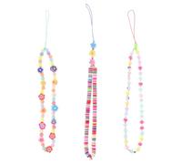 Kisangel 3Pcs Beaded Phone Lanyard with Delicate Hanging Charms Soft Pottery Key Lanyard for Mobile Phones Music Players USB Flash Drives Anti-lost Wrist Strap for Women
