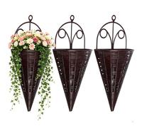 Kisangel 3pcs Cone Rattan Hanging Baskets for Plants, Natural Wicker Wall Planter, Rustic Vintage Flower Pot Holder, Farmhouse Bird Nest Decor for Outdoor Indoor Garden Patio Home