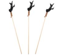 Kisangel 3pcs Kitten Interactive Cat Cute Cartoon Design Wooden Pole with Plume and Bells 22.01x0.71x0.71in for Household Interactive Play Kitten Cat