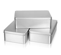 Kisangel 3pcs Tinplate Cookie Boxes for Workshop Storage and Festival Use, Multi-use Small Storage Tins with Not Easy to Wear Sturdy Material, Silver Colour with Delicate and Beautiful