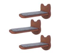 Kisangel 3pcs Wooden Wall Mounted Floating Cat Shelves with Scratching Pad, Modular Design to Encourage Natural Climbing for Adult Cats and Kittens, for Indoor Bedrooms, Khaki