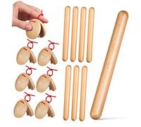 Kisangel 4 Pairs Wooden Rhythm Sticks Castanets for Musical Instruments for Early Education Safe Design with Smooth Edges for School and Parties Ages Months