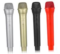 Kisangel 4 Pcs Microphone Props Plastic Fake Microphone for Speech Practice Group Activities Safe Pretend Stage Mic Black Gold Silver Red