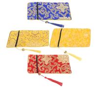 Kisangel 4pcs Brocade Pen Pouch Cloth Double Layer Dragon Pattern