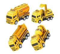 Kisangel 4pcs Friction Powered Construction Truck for Small Plastic Pull Back Car Models Cartoon Design Safe and for Early Education and Play