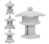 Kisangel 4pcs Japanese Mini Pagoda Stone Lantern Statues Set, Zen Garden Micro Landscape Ornaments, Small, Curved, Square Curved and Square Miniature Pavilion Models for Aquarium