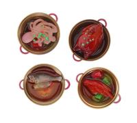 Kisangel 4pcs Miniature Resin Hot Pot Food Model for Dollhouse Pretend Play Kitchen Decorations Tiny Chinese Hot Pot Props for DIY Scene Educational Collectible