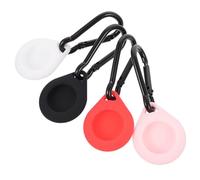 Kisangel 4pcs Silicone Protective Tracer Case Compatible with Apple Anti-scratch Shell with Stainless Steel Keychain for Secure Tracking in Black White Red Pink