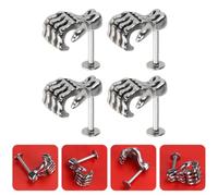 Kisangel 4pcs Skeleton Lips Studs Stainless Steel Punk Style Lip Piercing Jewelry Silver Hand Bones Design Safe for Body Halloween Design for Women Men Travel Souvenirs Photos