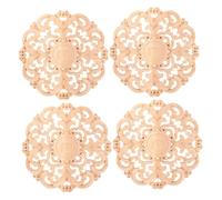 Kisangel 4pcs Unpainted Wood Carved Applique Onlays Round Corner Plaques DIY Furniture Decor for Doors Cabinets with Natural Grain and Artisan Craftsmanship