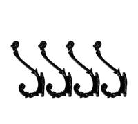 Kisangel 4pcs Vintage Decorative Zinc Alloy Double Hooks in Black with Strong Loadbearing Capacity and Antique Finish, Wall Mounted Flower-Shaped Metal Coat Hooks for Bedroom and Entryway