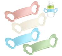 Kisangel 4pcs Wide Neck Silicone Bottle Handles Easy Grip Nursing Bottle Holders Transition from Milk to Cup with Sturdy Adorable Design