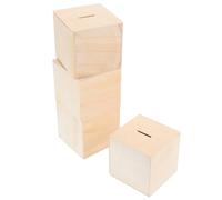 Kisangel 4pcs Wooden Money Boxes Square Unfinished Coin Banks for Multifunctional DIY Saving Banks to Cultivate Saving Habits and Enhance Cognitive Skills Decorative Change Containers for