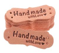 Kisangel 50pcs Handmade Embossed Leather Labels for Sewing Knitting Crochet DIY Crafts Soft Vintage Tags for Easy Attachment for Clothes Hats Gloves Scarves Decorative Handmade Tags for
