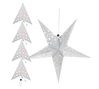 Kisangel 5pcs Silver Paper Star Lampshades Hanging Ceiling Decoration for Party Wedding Birthday Star Pendant Suitable for String and Fairy Lights