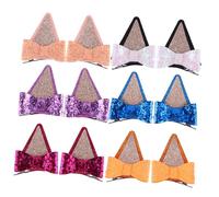 Kisangel 6 Pairs Glitter Cloth Hair Clips Bow Decor Lightweight Kawaii Hairpins for Party Cute Animal Ears Hair Accessories in Black Rose Purple