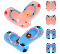 Kisangel 6 Pairs Miniature Beach Style Slippers for Dollhouse Decoration, Simulation Summer Micro Landscape Shoes with Pink and Blue Sandals for Hawaiian Party Scene