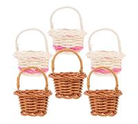 Kisangel 6pcs Mini Woven Handled Baskets Set, Small Rattan Storage Baskets in Coffee and White, Miniature Rustic Decor for Dollhouse, Photography Props, and Easter Display