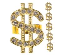Kisangel 6pcs Rhinestone Costume Rings for Men Women Dazzling Bling Hip Hop Finger Bands Movie Prop Jewelry for Party Cosplay Sturdy Detailed Design for Halloween Fancy Dress