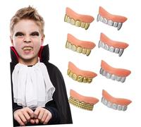 Kisangel 8pcs Halloween Fake Teeth Realistic Zombie Vampire Dentures for Cosplay Non Toxic Party Props for Adults and Accessories for Halloween Celebrations