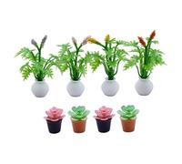 Kisangel 8PCS Miniature Dollhouse Potted Flowers Faux Succulent Bonsai Plants for Fairy Garden DIY Crafts and Doll House Decoration Seasonal Greenery with Pink Red Purple Yellow and Green