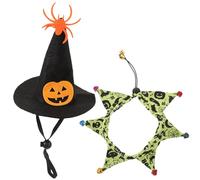Kisangel Adjustable Halloween Cat Costume with Pumpkin Skull Collar and Witch Hat Comfortable Pet Outfit for Cats for Halloween Parties and Photo Sessions