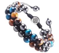 Kisangel Adjustable Natural Tiger-eye Stone Bracelet Made of Agate with Comfortable Polyester Weave, Wrist Chain for Yoga and Meditation, Stylish Unisex Beaded Hand Jewelry